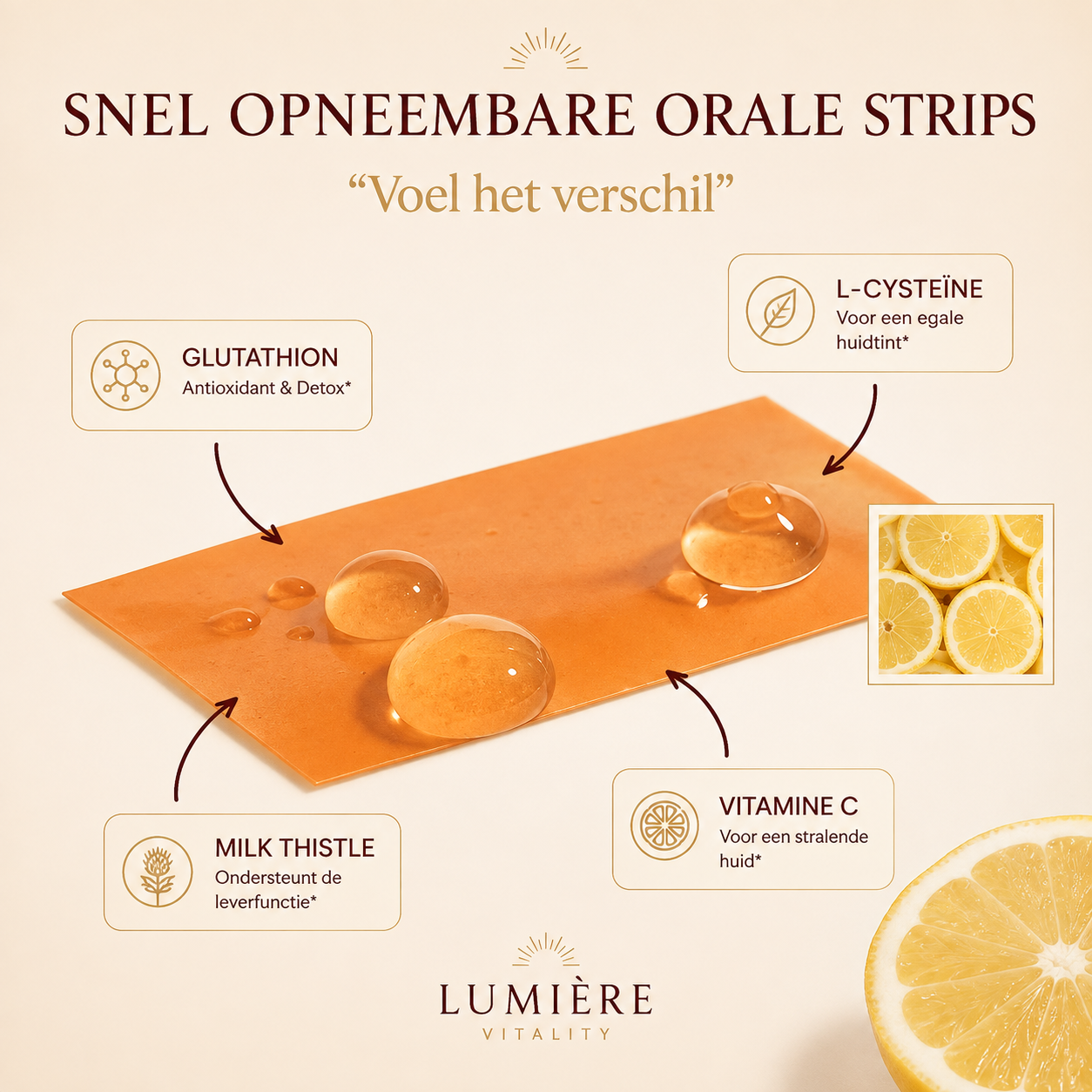Overzicht van de ingrediënten in de orale strip